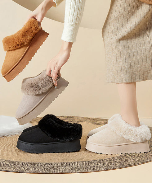 アンクルムートンブーツ厚底ファーシューズ ふわふわ フェイクファー冬靴 暖かいムートンシューズ レディース 裏起毛モカシン 歩きやすいフラットシューズ 防寒保温靴 87CHFENG-001
