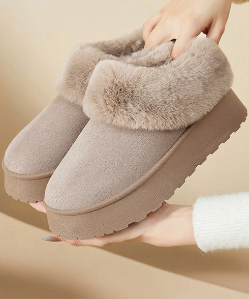 アンクルムートンブーツ厚底ファーシューズ ふわふわ フェイクファー冬靴 暖かいムートンシューズ レディース 裏起毛モカシン 歩きやすいフラットシューズ 防寒保温靴 87CHFENG-001