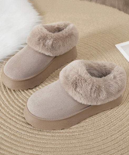 アンクルムートンブーツ厚底ファーシューズ ふわふわ フェイクファー冬靴 暖かいムートンシューズ レディース 裏起毛モカシン 歩きやすいフラットシューズ 防寒保温靴 87CHFENG-001