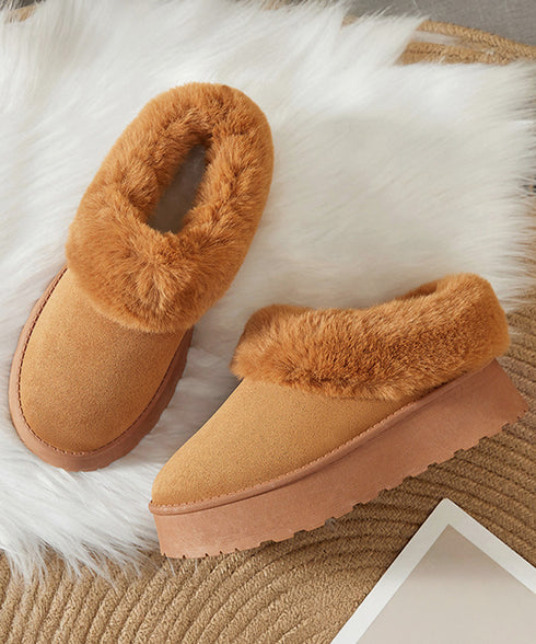 アンクルムートンブーツ厚底ファーシューズ ふわふわ フェイクファー冬靴 暖かいムートンシューズ レディース 裏起毛モカシン 歩きやすいフラットシューズ 防寒保温靴 87CHFENG-001