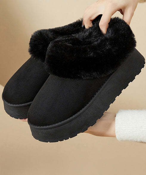 アンクルムートンブーツ厚底ファーシューズ ふわふわ フェイクファー冬靴 暖かいムートンシューズ レディース 裏起毛モカシン 歩きやすいフラットシューズ 防寒保温靴 87CHFENG-001