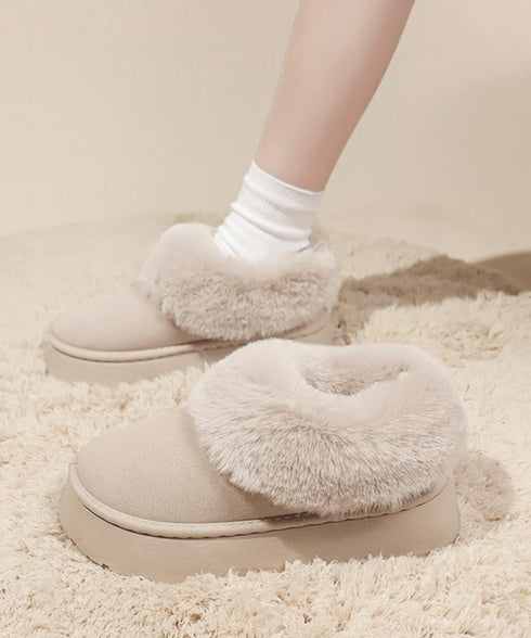 アンクルムートンブーツ厚底ファーシューズ ふわふわ フェイクファー冬靴 暖かいムートンシューズ レディース 裏起毛モカシン 歩きやすいフラットシューズ 防寒保温靴 87CHFENG-001