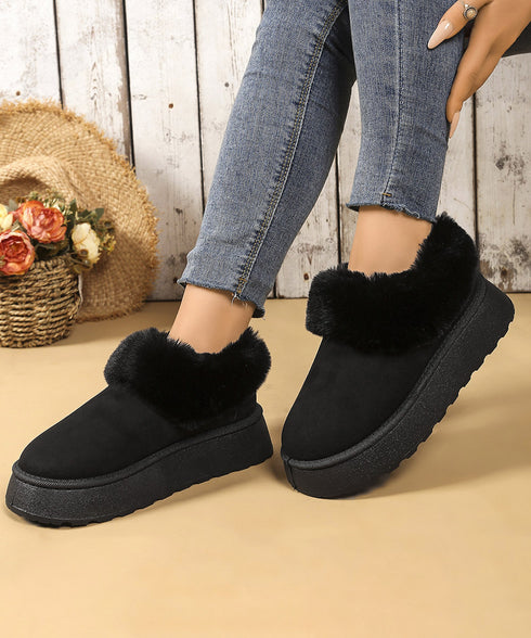 アンクルムートンブーツ厚底ファーシューズ ふわふわ フェイクファー冬靴 暖かいムートンシューズ レディース 裏起毛モカシン 歩きやすいフラットシューズ 防寒保温靴 87CHFENG-001