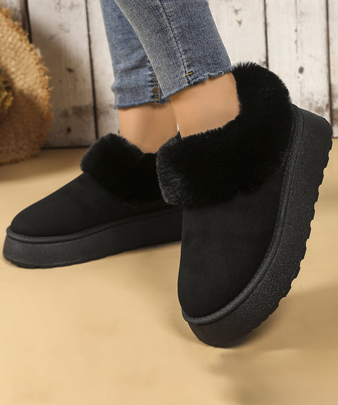 アンクルムートンブーツ厚底ファーシューズ ふわふわ フェイクファー冬靴 暖かいムートンシューズ レディース 裏起毛モカシン 歩きやすいフラットシューズ 防寒保温靴 87CHFENG-001