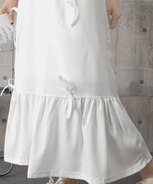 リボンティアードスカート ロングスカート レディース韓国風フレアスカート ハイウエスト 春夏大人可愛いミモレスカート きれいめカジュアル 体型カバースカート着やせ 87CHXN-006