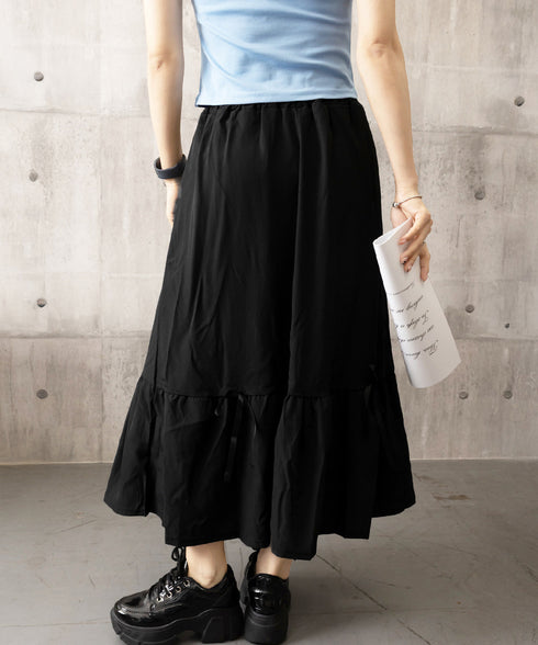 リボンティアードスカート ロングスカート レディース韓国風フレアスカート ハイウエスト 春夏大人可愛いミモレスカート きれいめカジュアル 体型カバースカート着やせ 87CHXN-006