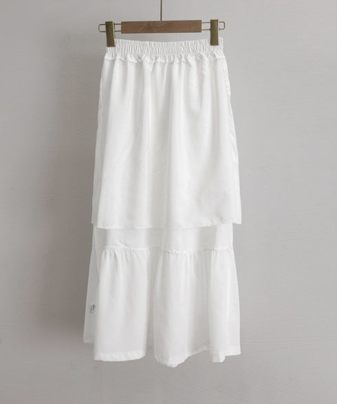 リボンティアードスカート ロングスカート レディース韓国風フレアスカート ハイウエスト 春夏大人可愛いミモレスカート きれいめカジュアル 体型カバースカート着やせ 87CHXN-006