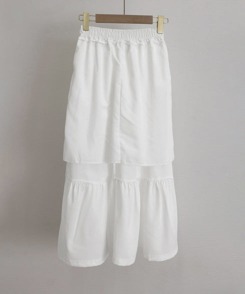 リボンティアードスカート ロングスカート レディース韓国風フレアスカート ハイウエスト 春夏大人可愛いミモレスカート きれいめカジュアル 体型カバースカート着やせ 87CHXN-006