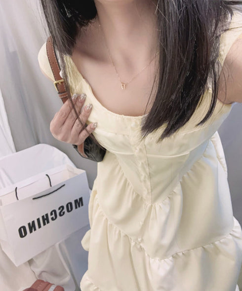 ティアード ミニワンピース ノースリーブ 韓国風 大人可愛いティアードワンピース ウエストマーク Aライン フレアワンピースきれいめ ショートワンピ 旅行 着やせ 87CHXN-007