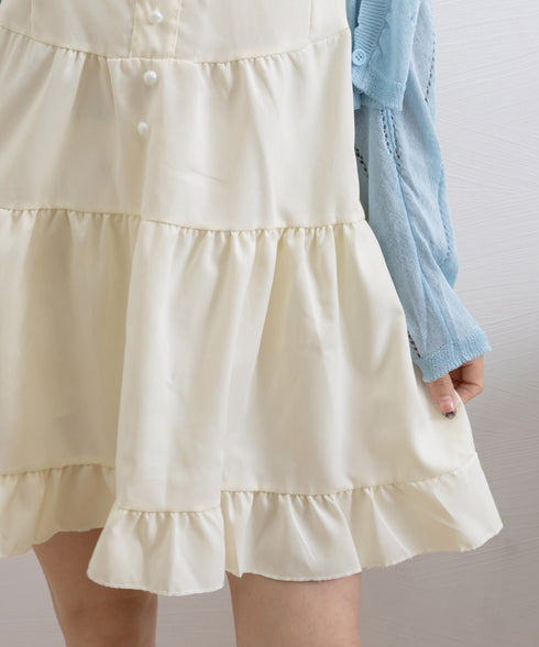 ティアード ミニワンピース ノースリーブ 韓国風 大人可愛いティアードワンピース ウエストマーク Aライン フレアワンピースきれいめ ショートワンピ 旅行 着やせ 87CHXN-007