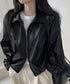 ダブルジップ ライダースジャケット韓国風 合皮革ジャンレディース レトロ フェイクレザージャケット おしゃれスタジャン ライトアウターカジュアルブルゾン ゆったり 87CHXN-010