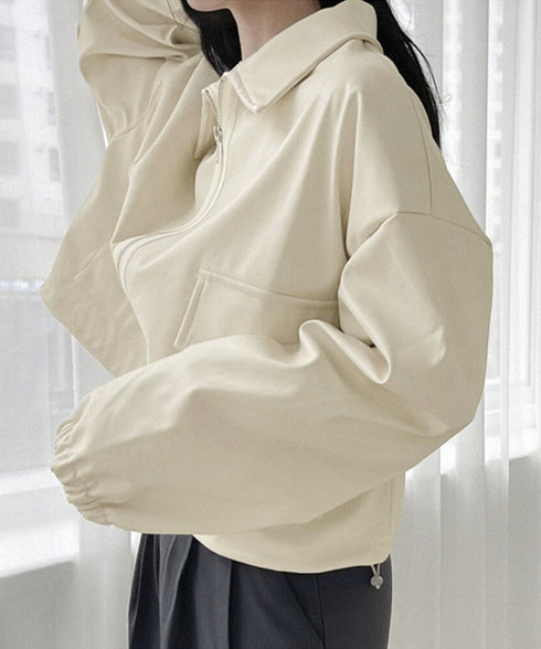 ダブルジップ ライダースジャケット韓国風 合皮革ジャンレディース レトロ フェイクレザージャケット おしゃれスタジャン ライトアウターカジュアルブルゾン ゆったり 87CHXN-010