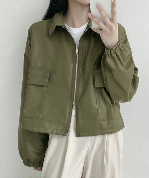 ダブルジップ ライダースジャケット韓国風 合皮革ジャンレディース レトロ フェイクレザージャケット おしゃれスタジャン ライトアウターカジュアルブルゾン ゆったり 87CHXN-010