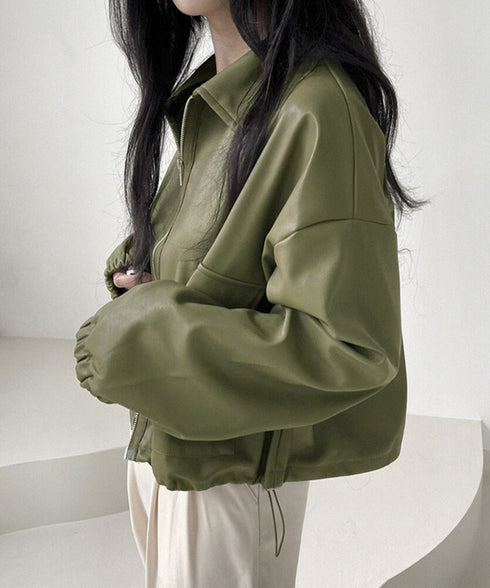 ダブルジップ ライダースジャケット韓国風 合皮革ジャンレディース レトロ フェイクレザージャケット おしゃれスタジャン ライトアウターカジュアルブルゾン ゆったり 87CHXN-010