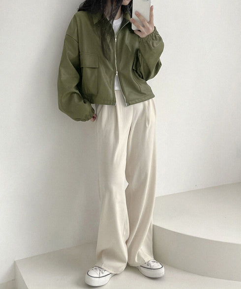 ダブルジップ ライダースジャケット韓国風 合皮革ジャンレディース レトロ フェイクレザージャケット おしゃれスタジャン ライトアウターカジュアルブルゾン ゆったり 87CHXN-010