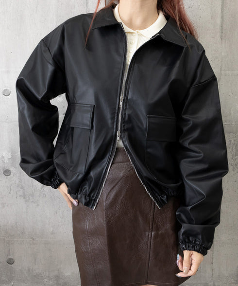 ダブルジップ ライダースジャケット韓国風 合皮革ジャンレディース レトロ フェイクレザージャケット おしゃれスタジャン ライトアウターカジュアルブルゾン ゆったり 87CHXN-010