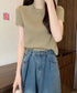 リブニットトップスサマーニット半袖春夏服 クルーネックニット レディース きれいめトップス ラウンドネックニットTシャツ 無地シンプル カジュアルニットカットソー 87CHXN-015