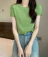 リブニットトップスサマーニット半袖春夏服 クルーネックニット レディース きれいめトップス ラウンドネックニットTシャツ 無地シンプル カジュアルニットカットソー 87CHXN-015
