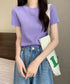 リブニットトップスサマーニット半袖春夏服 クルーネックニット レディース きれいめトップス ラウンドネックニットTシャツ 無地シンプル カジュアルニットカットソー 87CHXN-015