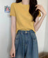 リブニットトップスサマーニット半袖春夏服 クルーネックニット レディース きれいめトップス ラウンドネックニットTシャツ 無地シンプル カジュアルニットカットソー 87CHXN-015