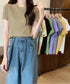 リブニットトップスサマーニット半袖春夏服 クルーネックニット レディース きれいめトップス ラウンドネックニットTシャツ 無地シンプル カジュアルニットカットソー 87CHXN-015