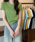 リブニットトップスサマーニット半袖春夏服 クルーネックニット レディース きれいめトップス ラウンドネックニットTシャツ 無地シンプル カジュアルニットカットソー 87CHXN-015