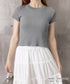リブニットトップスサマーニット半袖春夏服 クルーネックニット レディース きれいめトップス ラウンドネックニットTシャツ 無地シンプル カジュアルニットカットソー 87CHXN-015