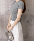 リブニットトップスサマーニット半袖春夏服 クルーネックニット レディース きれいめトップス ラウンドネックニットTシャツ 無地シンプル カジュアルニットカットソー 87CHXN-015