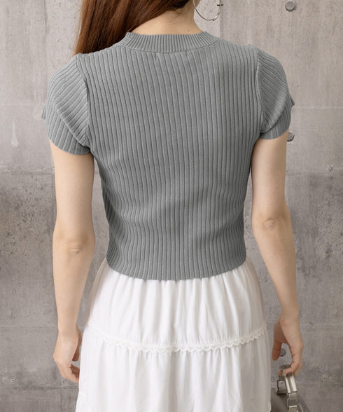 リブニットトップスサマーニット半袖春夏服 クルーネックニット レディース きれいめトップス ラウンドネックニットTシャツ 無地シンプル カジュアルニットカットソー 87CHXN-015