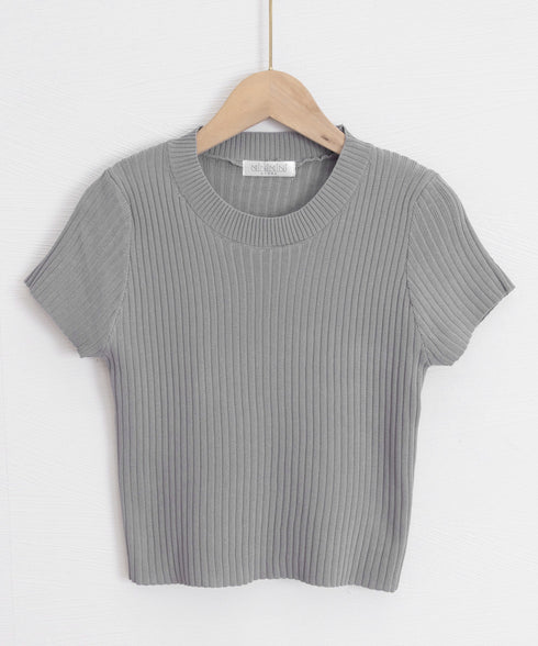 リブニットトップスサマーニット半袖春夏服 クルーネックニット レディース きれいめトップス ラウンドネックニットTシャツ 無地シンプル カジュアルニットカットソー 87CHXN-015