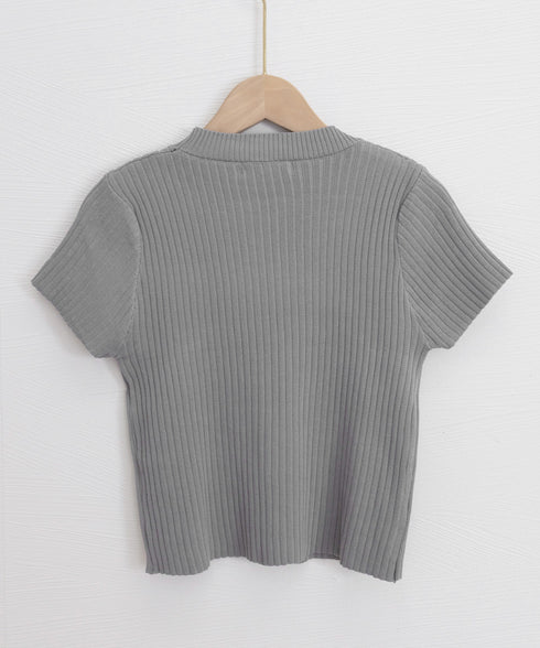 リブニットトップスサマーニット半袖春夏服 クルーネックニット レディース きれいめトップス ラウンドネックニットTシャツ 無地シンプル カジュアルニットカットソー 87CHXN-015
