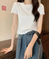 リブニットトップスサマーニット半袖春夏服 クルーネックニット レディース きれいめトップス ラウンドネックニットTシャツ 無地シンプル カジュアルニットカットソー 87CHXN-015