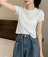 リブニットトップスサマーニット半袖春夏服 クルーネックニット レディース きれいめトップス ラウンドネックニットTシャツ 無地シンプル カジュアルニットカットソー 87CHXN-015