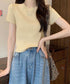 リブニットトップスサマーニット半袖春夏服 クルーネックニット レディース きれいめトップス ラウンドネックニットTシャツ 無地シンプル カジュアルニットカットソー 87CHXN-015