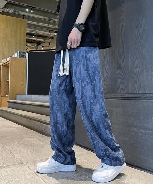 ロゴパンツ メンズ ワイドパンツ 韓国風 ウエストゴム 薄手イージーパンツ 春夏秋 メンズズボン 10代20代30代 おしゃれ リラックスパンツ 着やせ ゆったり 87DKFSH-001
