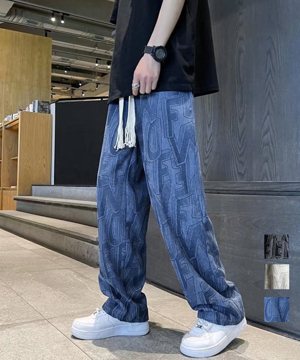 ロゴパンツ メンズ ワイドパンツ 韓国風