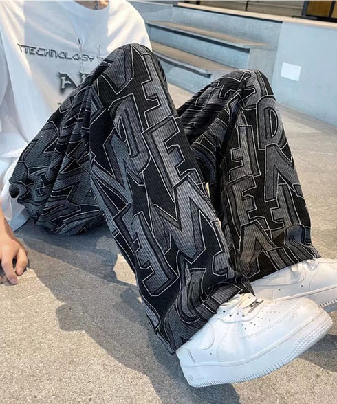 ロゴパンツ メンズ ワイドパンツ 韓国風 ウエストゴム 薄手イージーパンツ 春夏秋 メンズズボン 10代20代30代 おしゃれ リラックスパンツ 着やせ ゆったり 87DKFSH-001