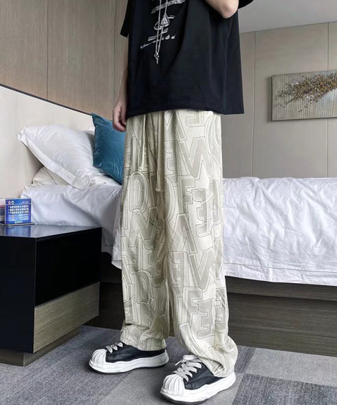 ロゴパンツ メンズ ワイドパンツ 韓国風 ウエストゴム 薄手イージーパンツ 春夏秋 メンズズボン 10代20代30代 おしゃれ リラックスパンツ 着やせ ゆったり 87DKFSH-001