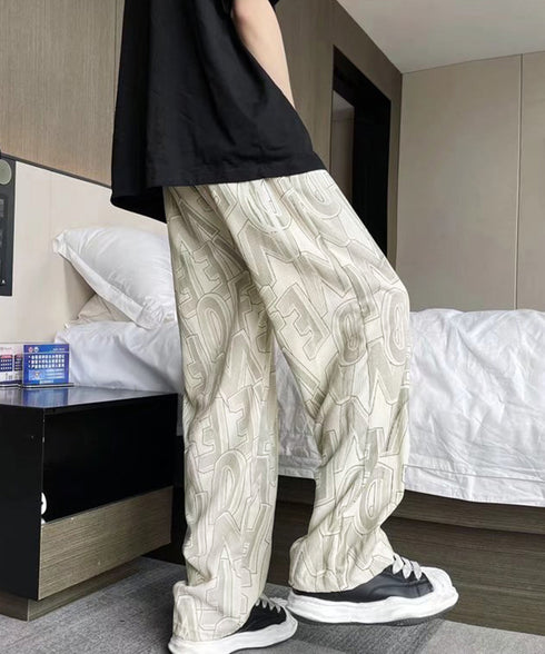 ロゴパンツ メンズ ワイドパンツ 韓国風 ウエストゴム 薄手イージーパンツ 春夏秋 メンズズボン 10代20代30代 おしゃれ リラックスパンツ 着やせ ゆったり 87DKFSH-001