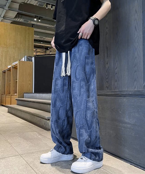 ロゴパンツ メンズ ワイドパンツ 韓国風 ウエストゴム 薄手イージーパンツ 春夏秋 メンズズボン 10代20代30代 おしゃれ リラックスパンツ 着やせ ゆったり 87DKFSH-001