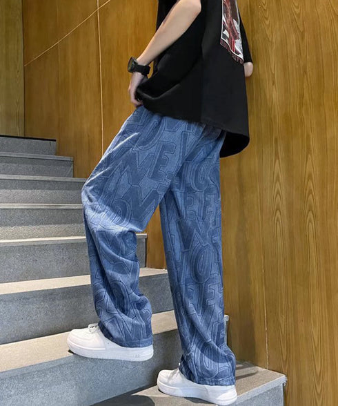 ロゴパンツ メンズ ワイドパンツ 韓国風 ウエストゴム 薄手イージーパンツ 春夏秋 メンズズボン 10代20代30代 おしゃれ リラックスパンツ 着やせ ゆったり 87DKFSH-001