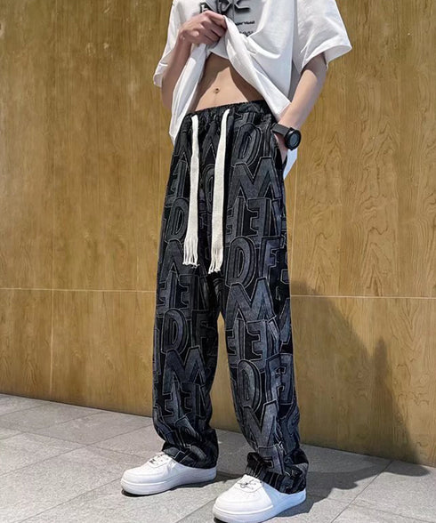 ロゴパンツ メンズ ワイドパンツ 韓国風 ウエストゴム 薄手イージーパンツ 春夏秋 メンズズボン 10代20代30代 おしゃれ リラックスパンツ 着やせ ゆったり 87DKFSH-001