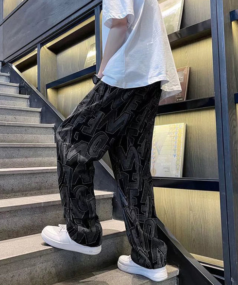 ロゴパンツ メンズ ワイドパンツ 韓国風 ウエストゴム 薄手イージーパンツ 春夏秋 メンズズボン 10代20代30代 おしゃれ リラックスパンツ 着やせ ゆったり 87DKFSH-001