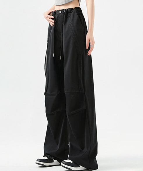 サイドドロスト カーゴパンツ レディース 涼しい速乾ワイドパンツ ゆったり ハイウエストドライパンツ ストリートカジュアルパンツ おしゃれ リボンスポーティパンツ 87DKFSH-005