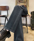 ハイウエスト デニムパンツ ダブルボタン ストレートデニム レディースジーンズ 韓国風ウォッシュデニム 美脚脚長カジュアルパンツお洒落 セミワイドジーパン春夏秋冬 87DKFSH-007