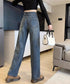 ハイウエスト デニムパンツ ダブルボタン ストレートデニム レディースジーンズ 韓国風ウォッシュデニム 美脚脚長カジュアルパンツお洒落 セミワイドジーパン春夏秋冬 87DKFSH-007