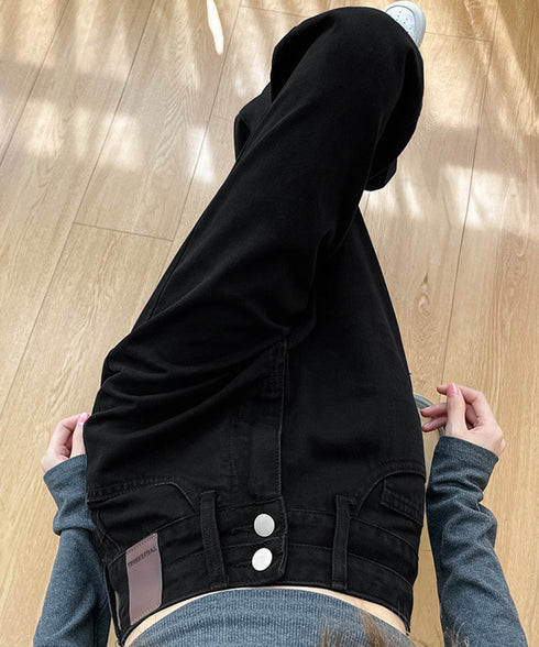 ハイウエスト デニムパンツ ダブルボタン ストレートデニム レディースジーンズ 韓国風ウォッシュデニム 美脚脚長カジュアルパンツお洒落 セミワイドジーパン春夏秋冬 87DKFSH-007
