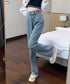 ハイウエスト デニムパンツ ダブルボタン ストレートデニム レディースジーンズ 韓国風ウォッシュデニム 美脚脚長カジュアルパンツお洒落 セミワイドジーパン春夏秋冬 87DKFSH-007