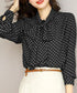 ドット柄 ボウタイブラウスリボンタイ春夏 ドット柄ブラウス水玉 カジュアルきれいめ 大人可愛いとろみブラウス レディース オフィス通勤服 おしゃれトップス長袖上品 87FENYUN-001