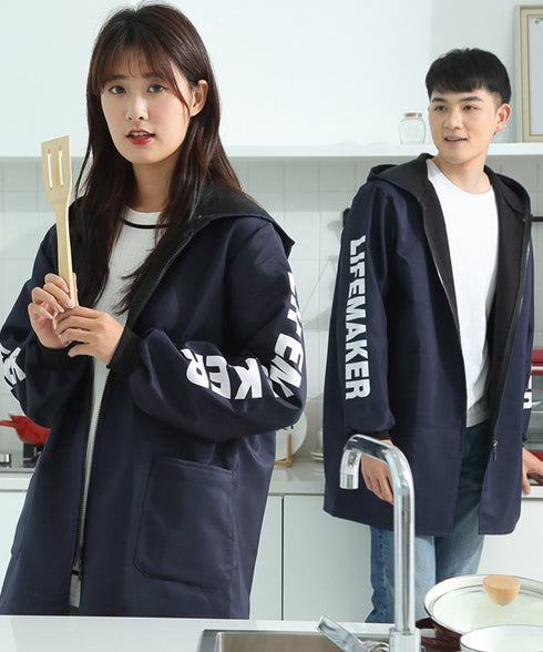 エプロンコート 裏起毛 ロング割烹着暖か フード付きロングコート おしゃれ羽織り 大人スモック 袖付き料理エプロン 男女兼用キッチンエプロン 園芸作業服 防寒防風 87FY-001